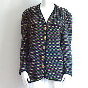Lola Cardigan With Gold Buttons & Colourful Check Pattern - Italy